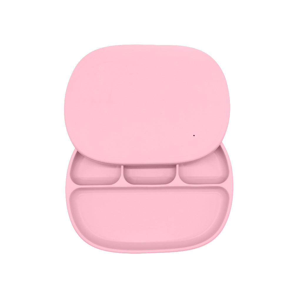 Biomom 4-Divided Silicone Suction Baby Plate with Cover (12 Colors) - Pupsik Singapore