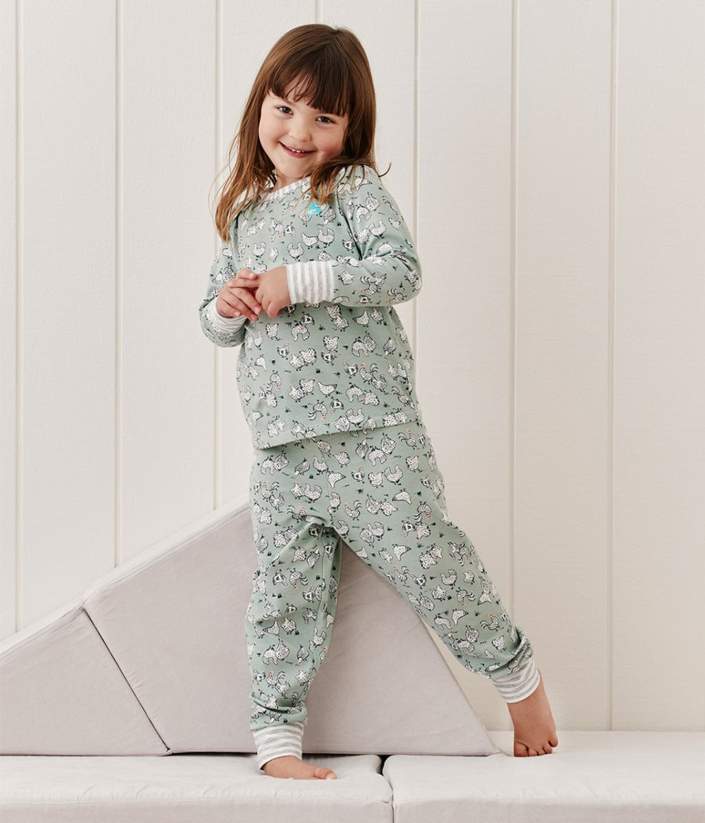 Love to Dream Kids Long Sleeve Pyjamas Set - Chicken Run Olive (2 Sizes)