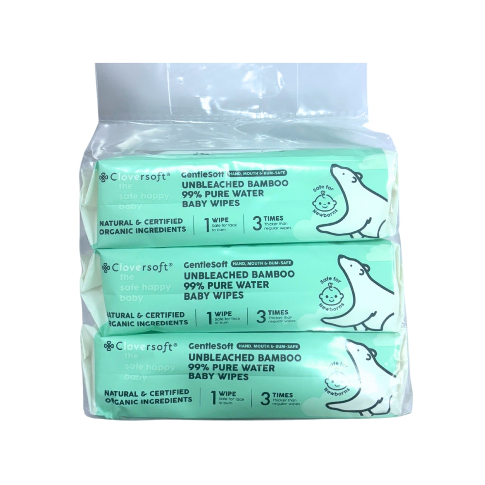 Cloversoft Unbleached Bamboo Organic Pure Water Baby Wipes (3 x 70 sheets) - Exp 04/28