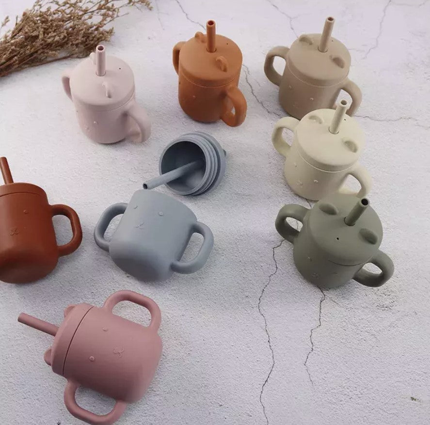 Biomom Silicone Bear Straw Sippy Cup (9 Colors)