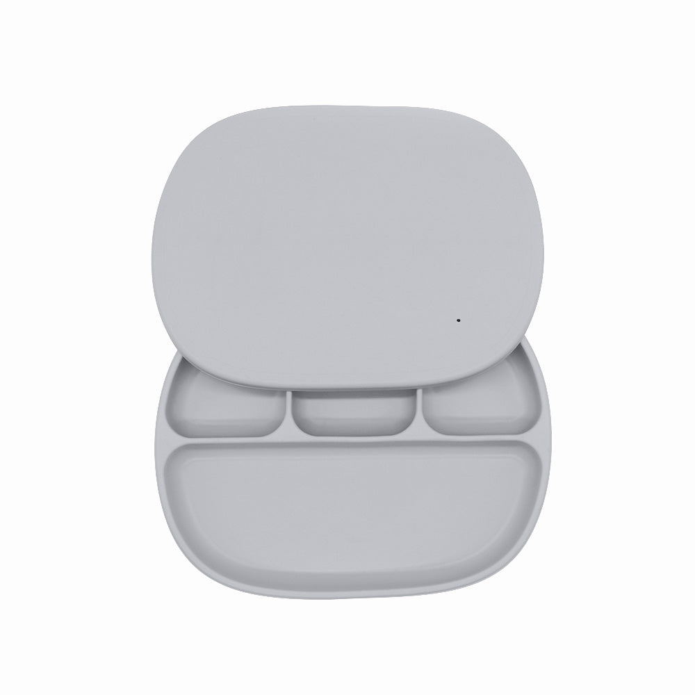 Biomom 4-Divided Silicone Suction Baby Plate with Cover (12 Colors) - Pupsik Singapore