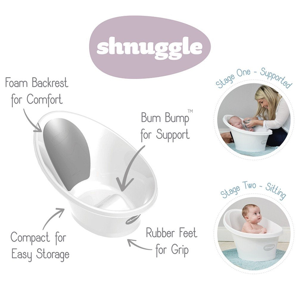 Shnuggle Baby Bath Tub with Plug & Foam Backrest (6 Colors)
