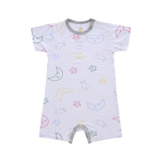 Baa Baa Sheepz Baby Short Sleeve Romper - Colourful Moon & Star w/ Grey Borders (3 Sizes)