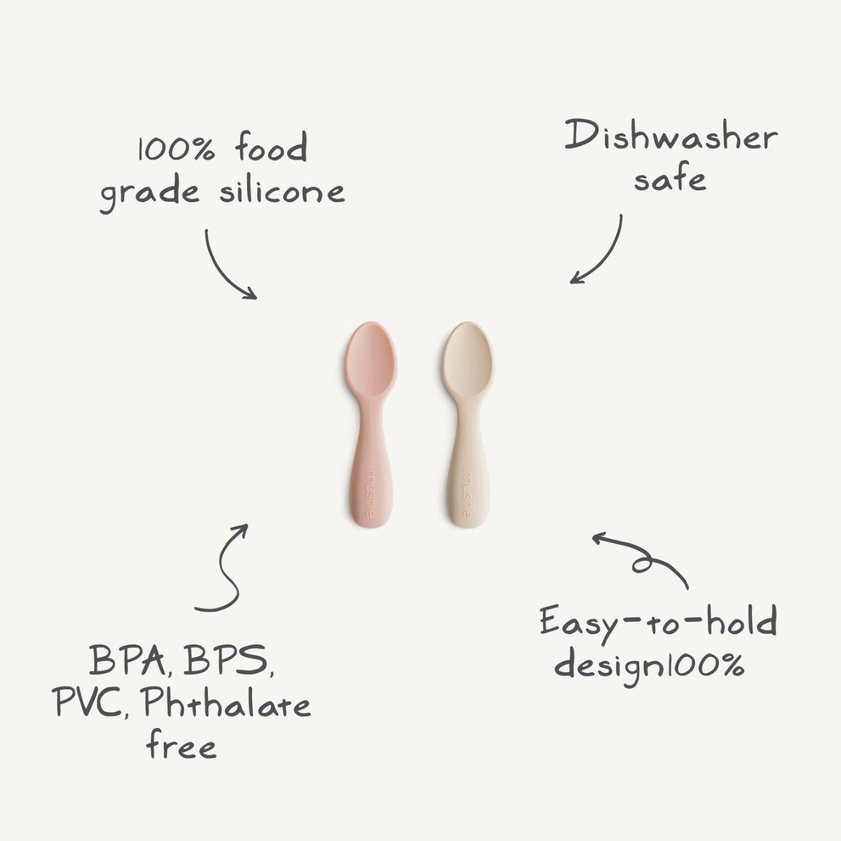 Mushie Silicone Toddler Starter Spoons, 2pk (4 Colors)