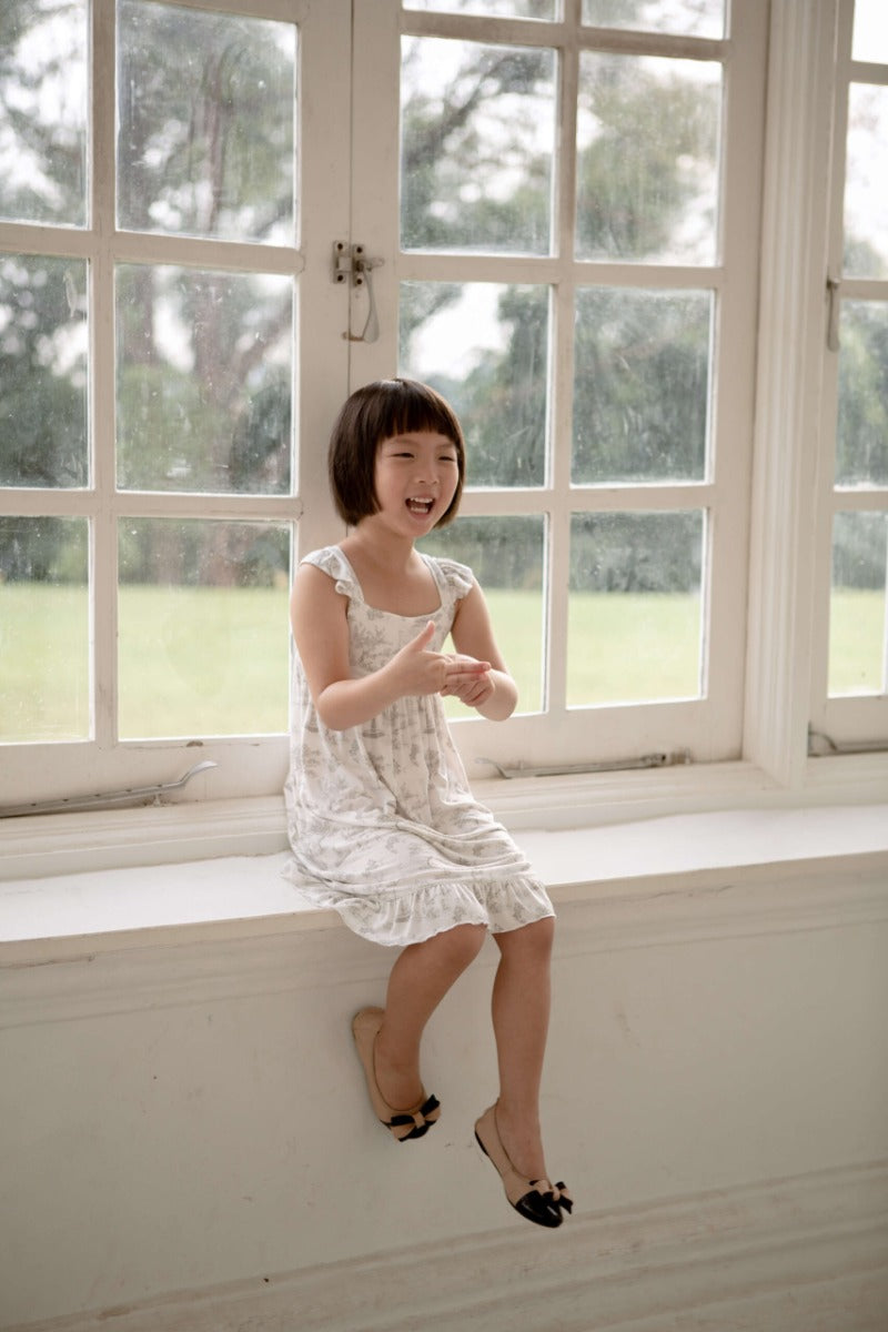 House of Holly Ruffle Dress - Garden Toile, 2-3Y - Silver