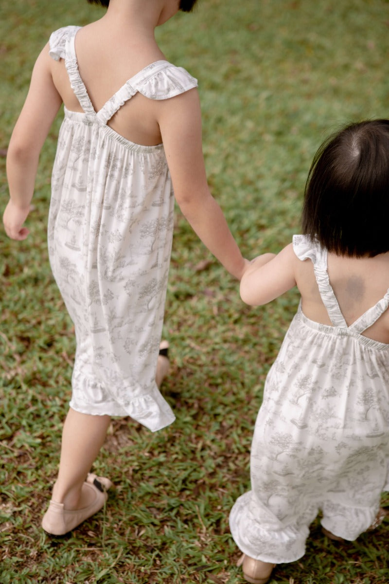 House of Holly Ruffle Dress - Garden Toile, 2-3Y - Silver