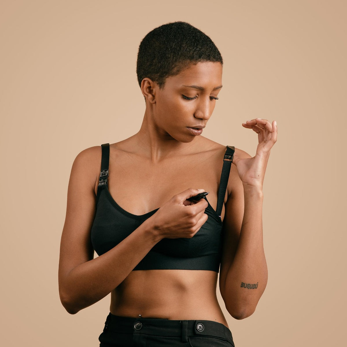 Simple Wishes SuperMom All-in-One Nursing and Pumping Keyhole Bralette - Regular Black (2 Sizes)