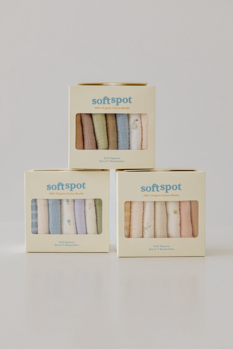 Soft Spot Squares Wash Cloth Set, 7pcs (3 Colors)