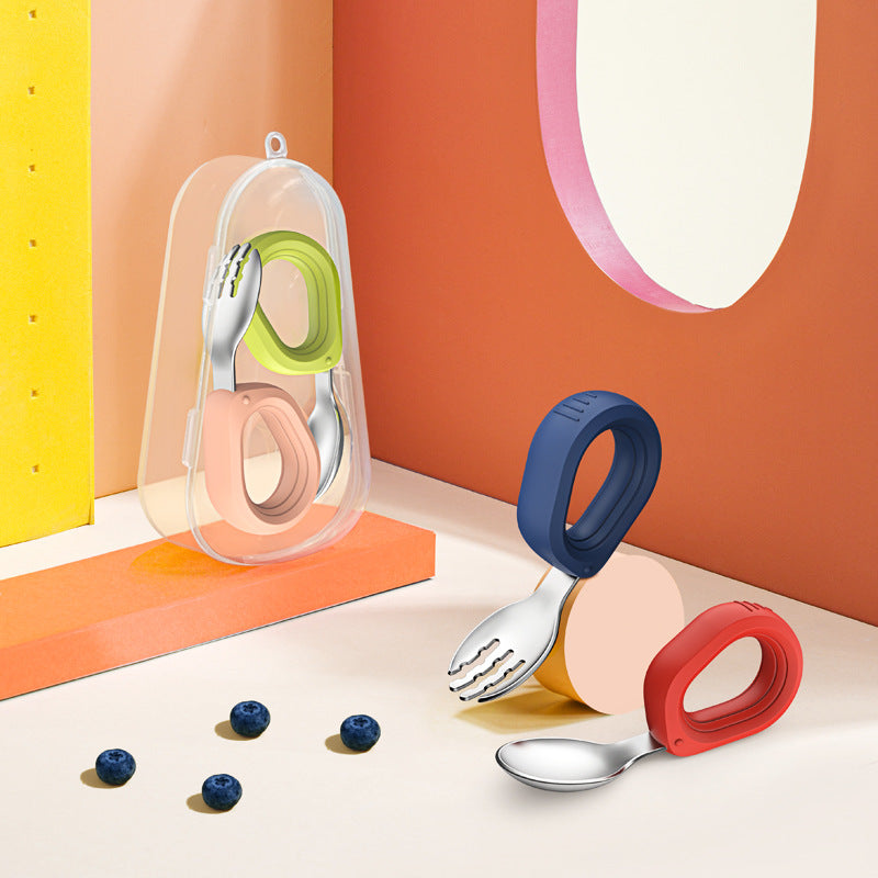 Biomom Tiny Grubs Stainless Steel Fork and Spoon Set with Case (2 Colors)