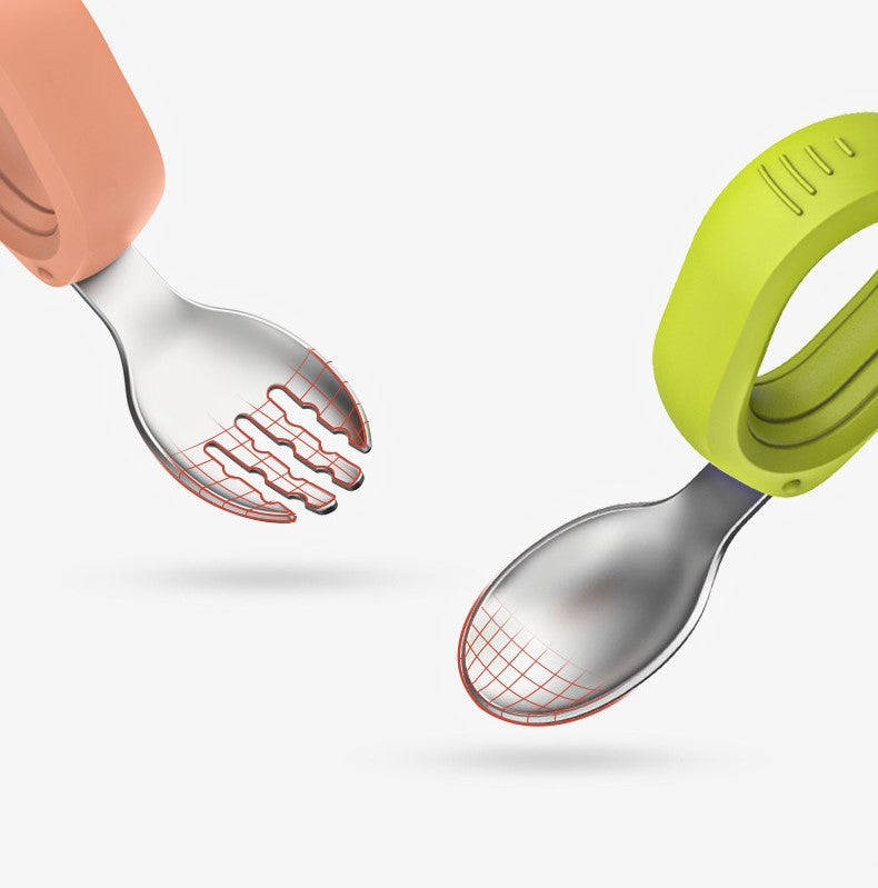 Biomom Tiny Grubs Stainless Steel Fork and Spoon Set with Case (2 Colors)