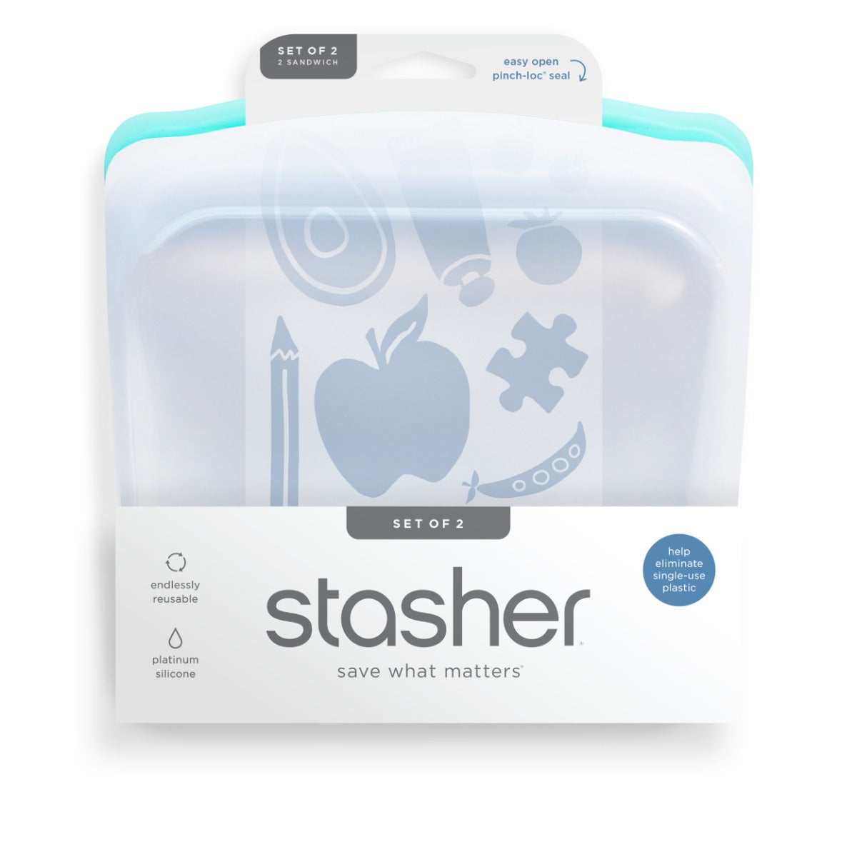 Stasher Reusable Silicone Sandwich Bag 2pk Bundle (2 Colors)