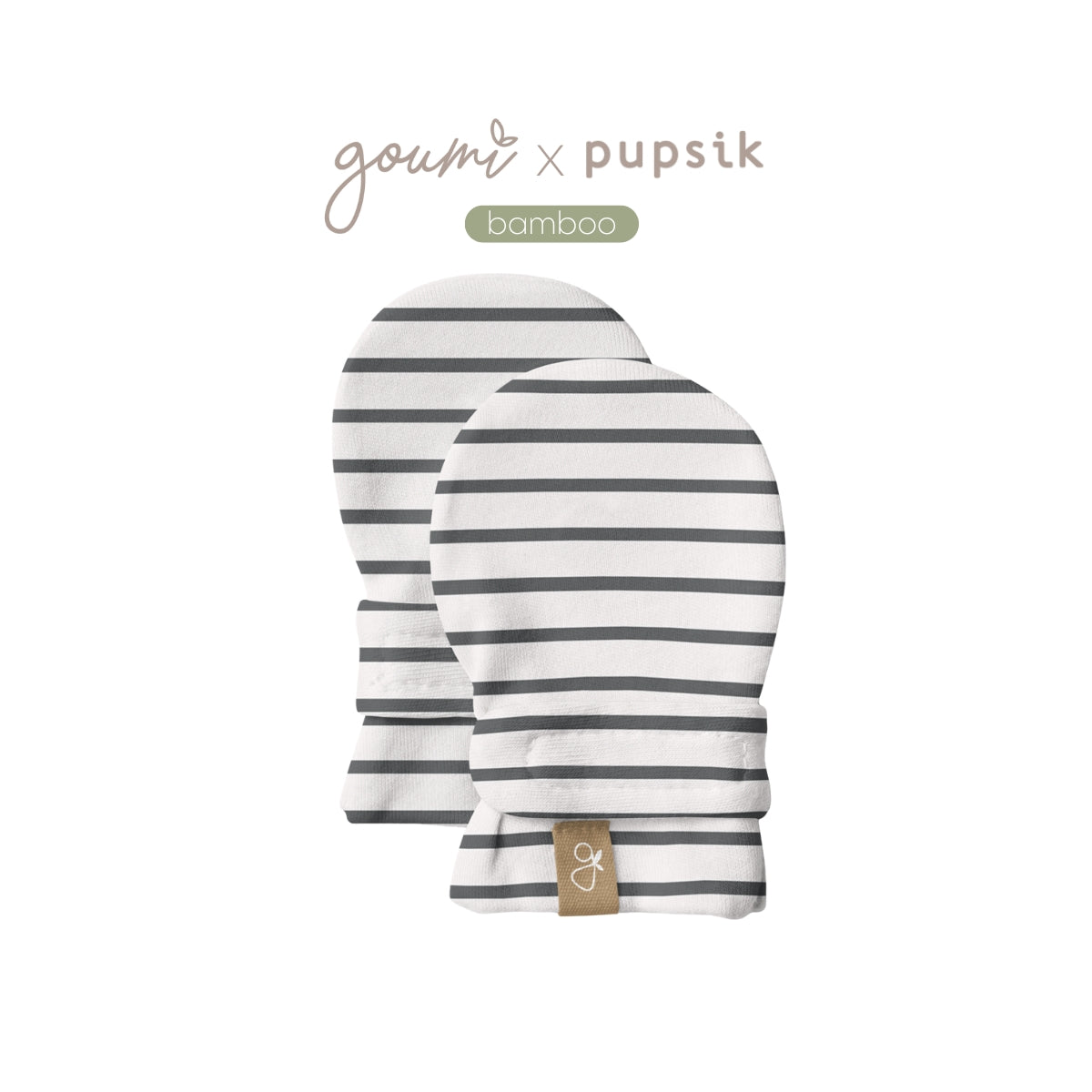 Goumi x Pupsik Bamboo Stay On Mitts – Stripe Grey (2 Sizes)