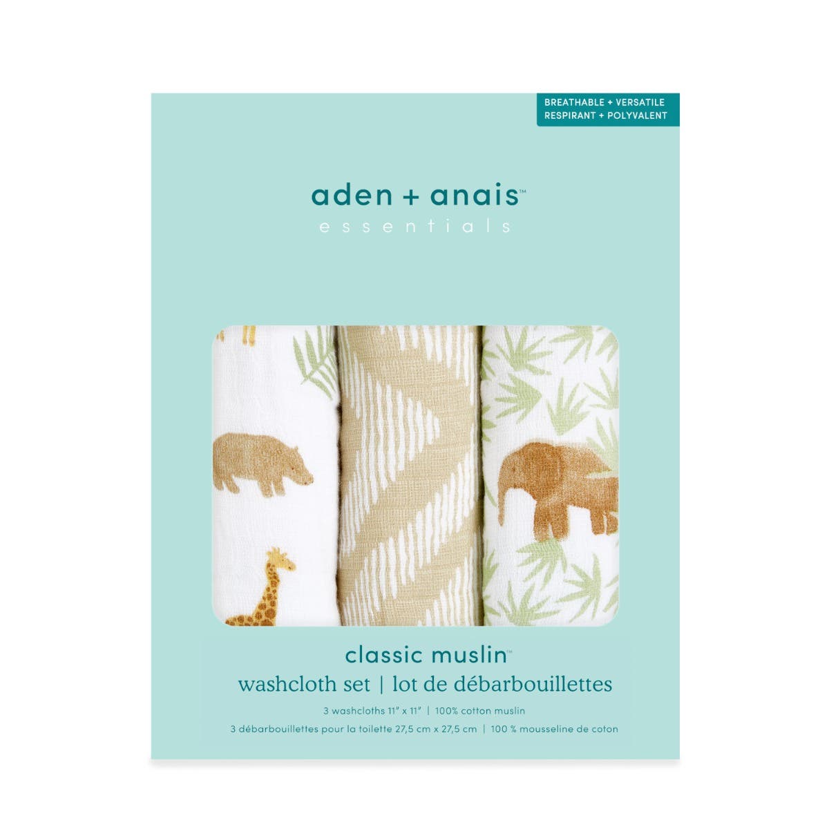 Aden Anais Essentials Cotton Muslin Washcloths, 3pk (7 designs) - Pupsik Singapore