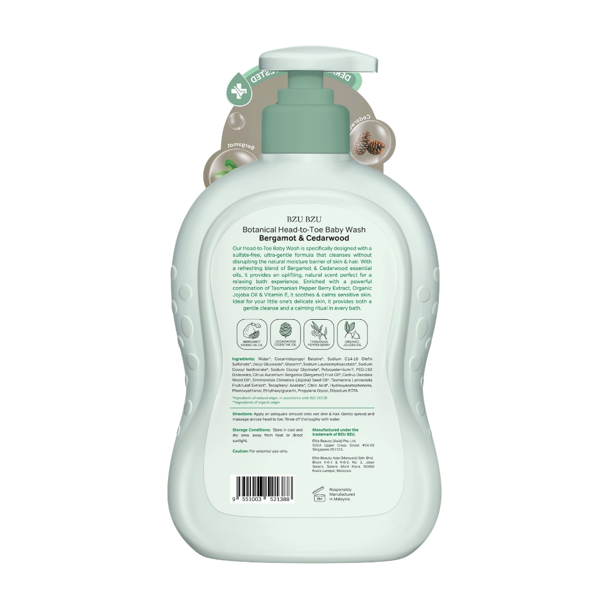 BZU BZU Botanical Head To Toe Baby Wash Bergamot & Cedarwood, 600ml (Exp 05/28)
