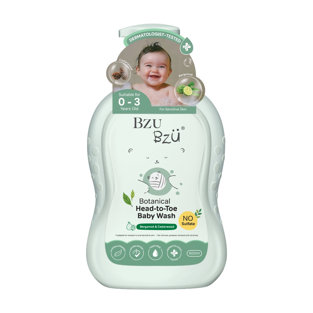 BZU BZU Botanical Head To Toe Baby Wash Bergamot & Cedarwood, 600ml (Exp 05/28)