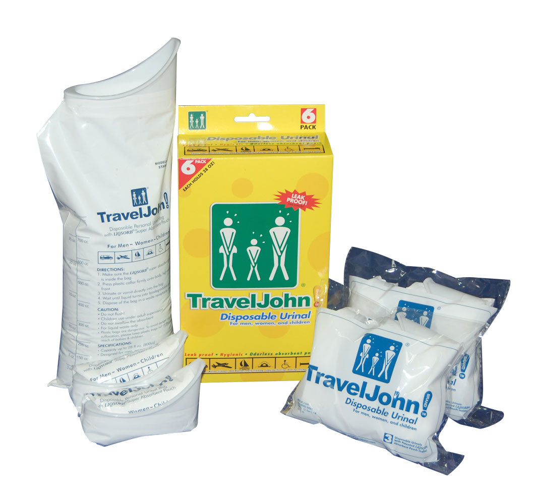 Travel John Disposable Urinal with Zip Resealable, 6-pack (TJ1N)