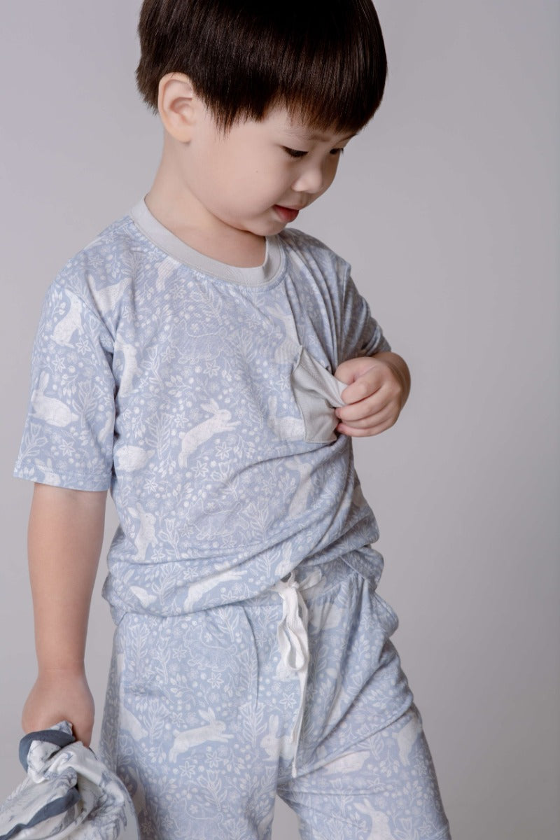 House of Holly Unisex T-Shirt & Shorts Set - Rabbit Rendezvous Dusty Blue (2 Sizes)