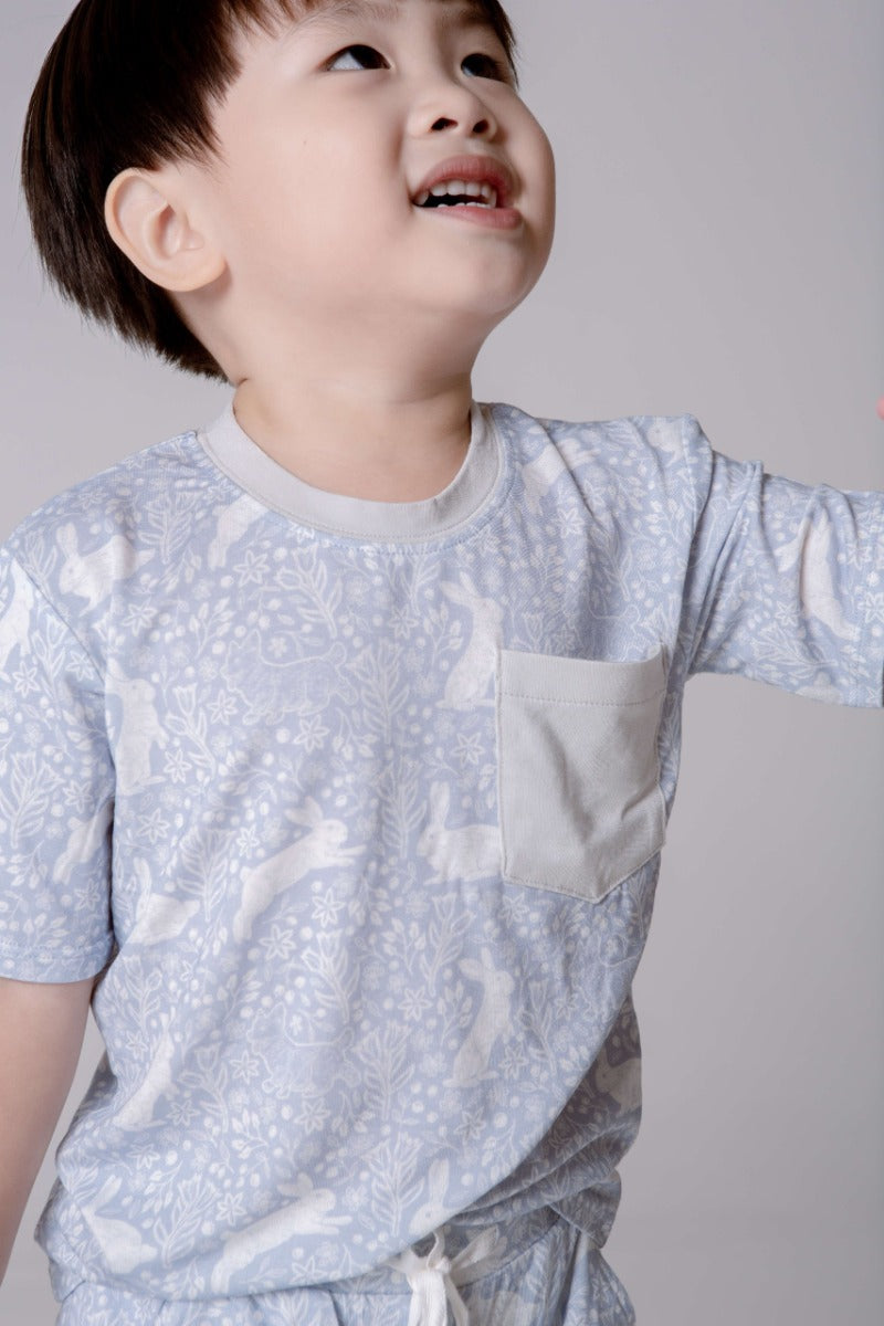 House of Holly Unisex T-Shirt & Shorts Set - Rabbit Rendezvous Dusty Blue (2 Sizes)