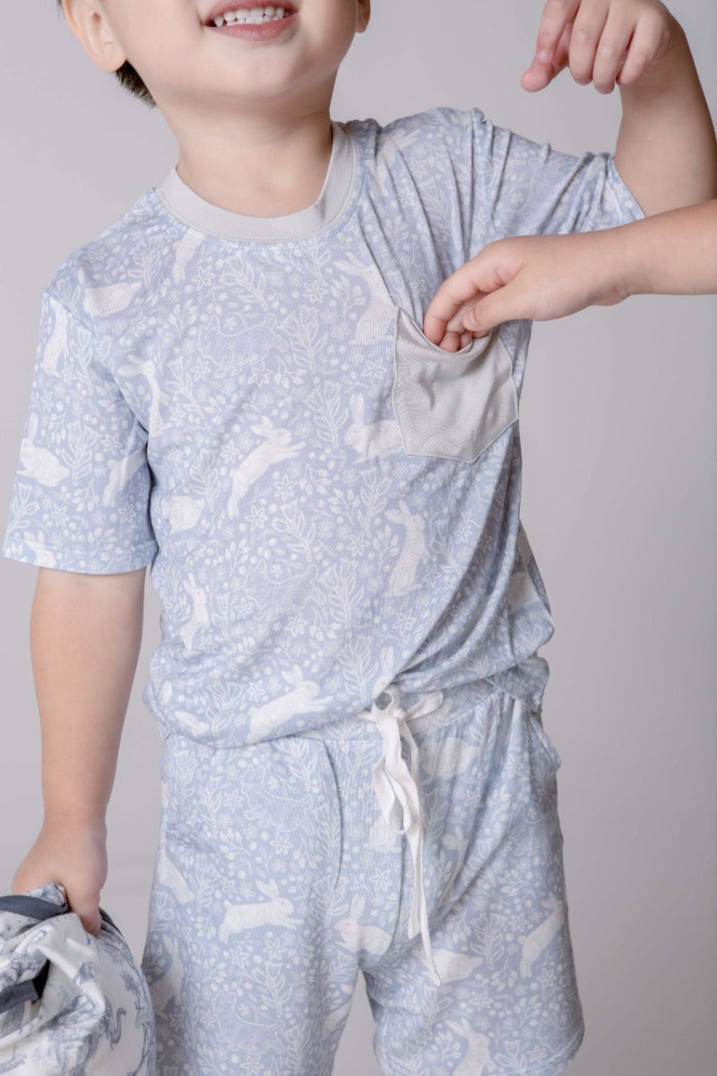 House of Holly Unisex T-Shirt & Shorts Set - Rabbit Rendezvous Dusty Blue (2 Sizes)