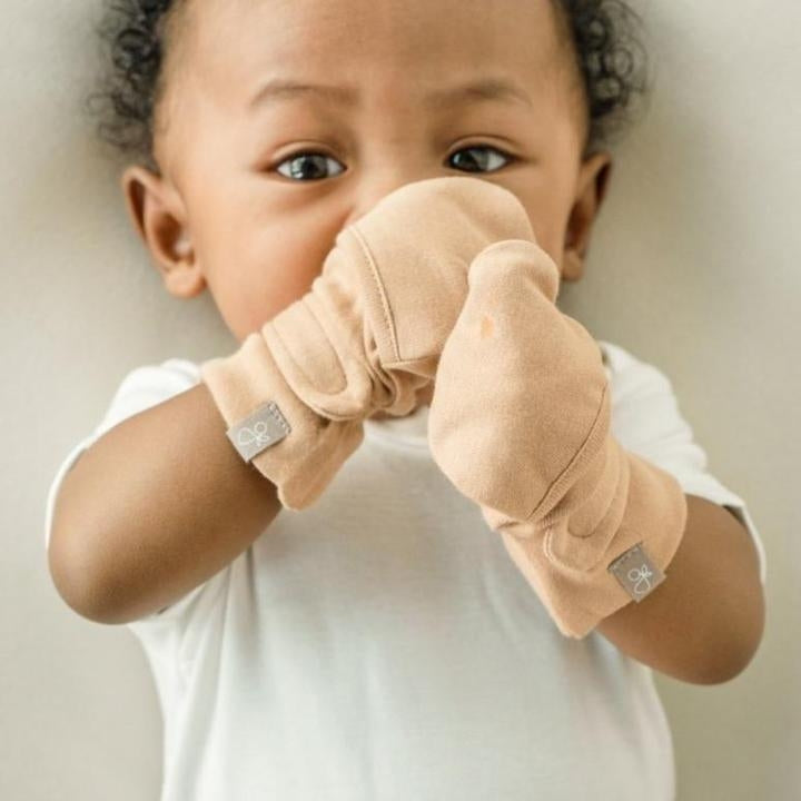 Goumi Bamboo & Organic Cotton Baby Mittens - Sandstone (2 Sizes)