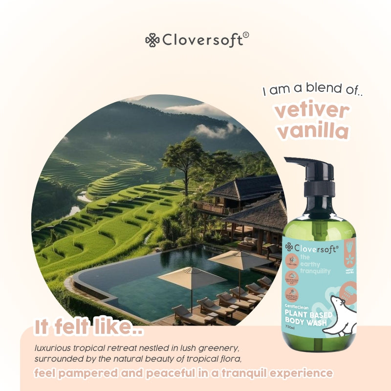 Cloversoft Plant-Based Body Wash, 750ml - Vetiver & Vanilla (Exp 05/27)