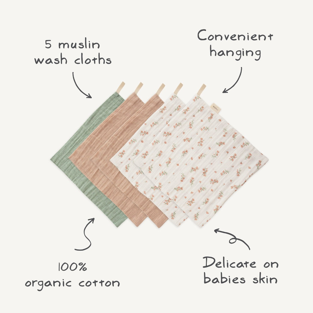 Mushie Cotton Washcloth, 5pk (2 Designs)