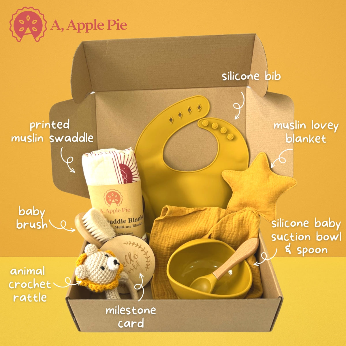 A, Apple Pie Baby Hello World Feeding Gift Set (4 Designs)