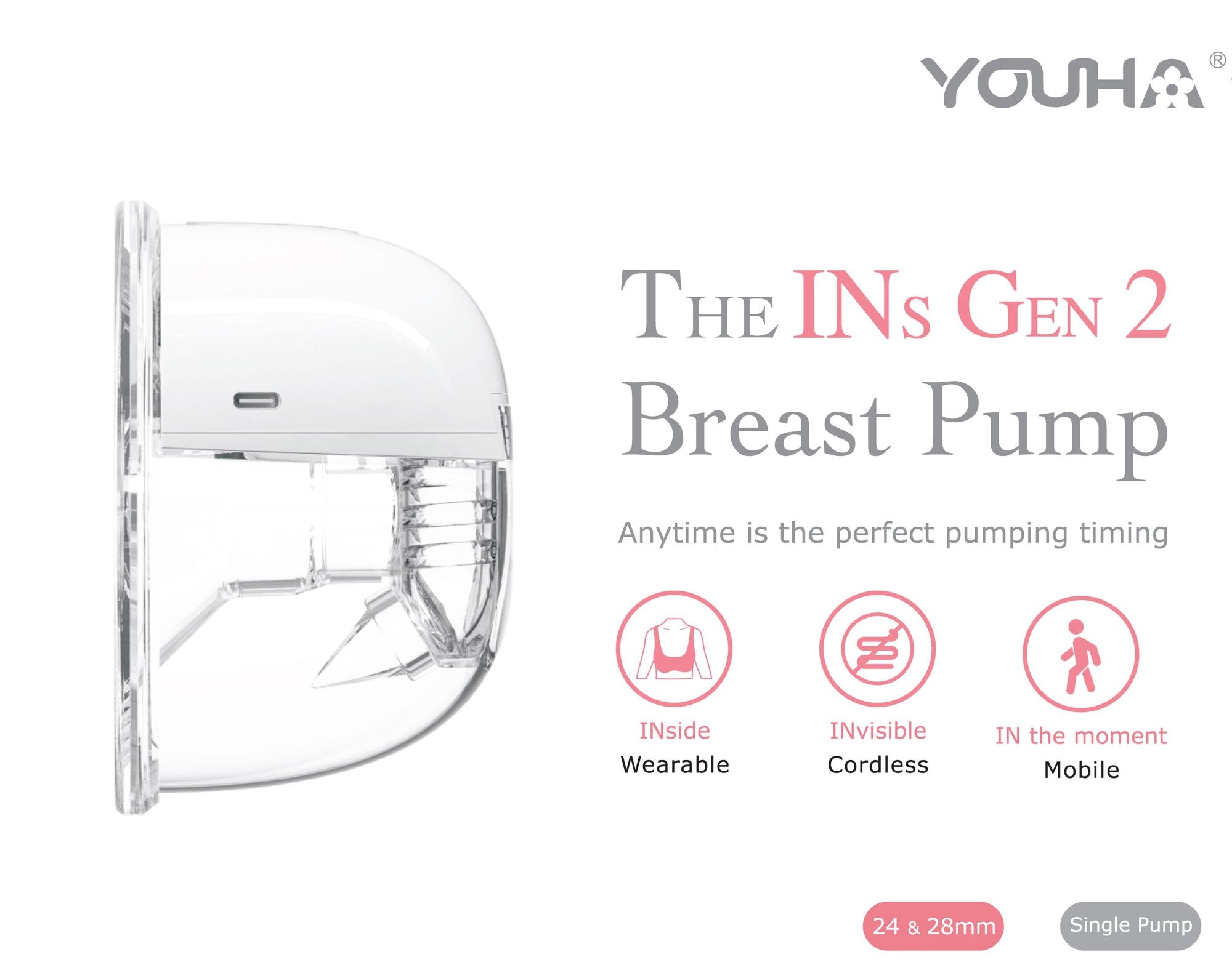 Youha The Ins (Ava) Gen 2 Wearable Handsfree Breast Pump w/ Bluetooth App
