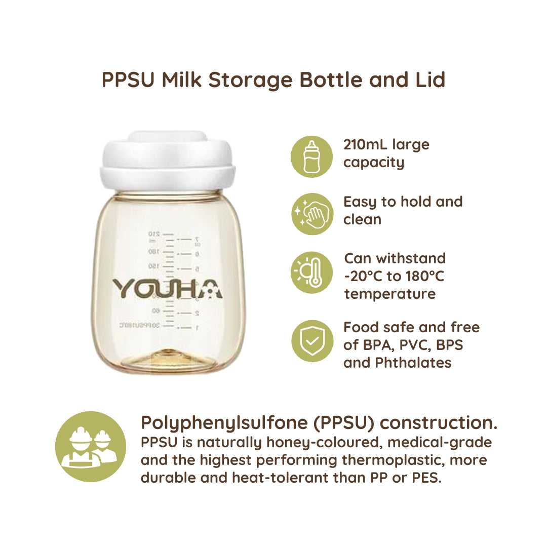 Youha PPSU Wide-Neck Milk Storage Bottle (210ml) (2pk)