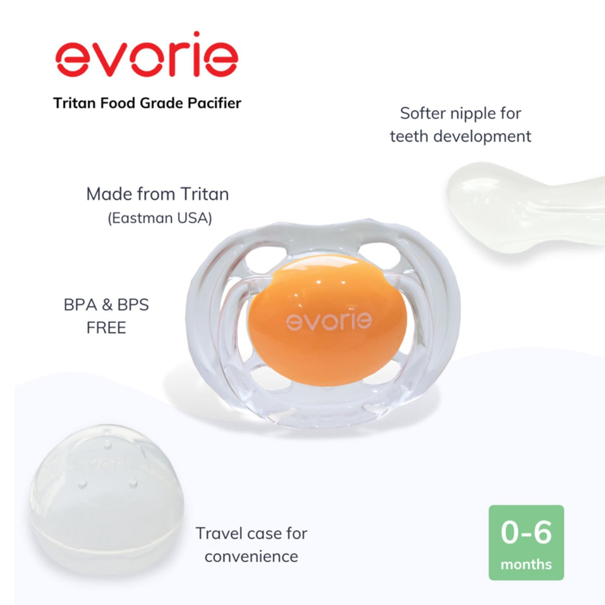 Evorie Tritan Pacifier, 0-6M (3 Colors)