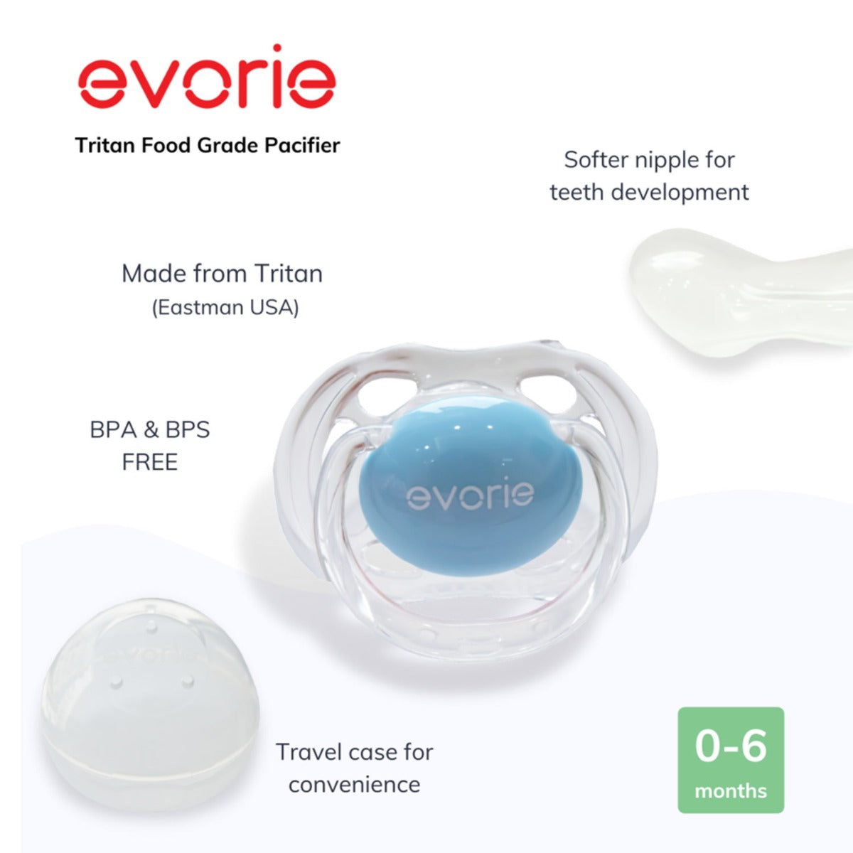 Evorie Tritan Pacifier, 0-6M (3 Colors) - Pupsik Singapore