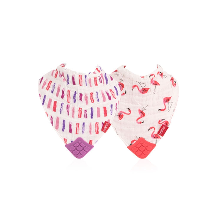 Nuby Soft Trends Cotton Muslin Bib with Teether, 2 pk - Assorted Colors