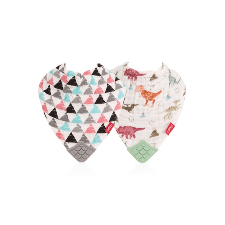 Nuby Soft Trends Cotton Muslin Bib with Teether, 2 pk - Assorted Colors