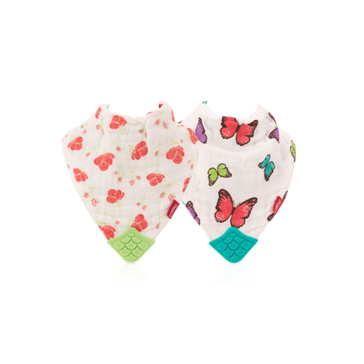 Nuby Soft Trends Cotton Muslin Bib with Teether, 2 pk - Assorted Colors