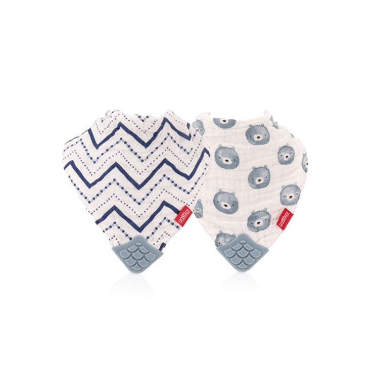 Nuby Soft Trends Cotton Muslin Bib with Teether, 2 pk - Assorted Colors