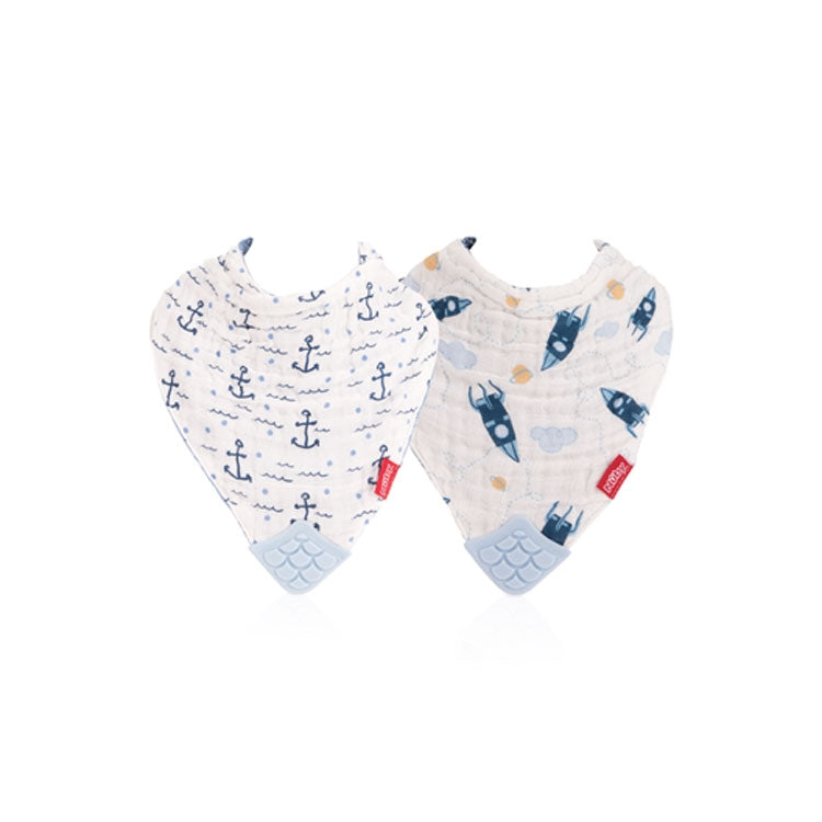 Nuby Soft Trends Cotton Muslin Bib with Teether, 2 pk - Assorted Colors
