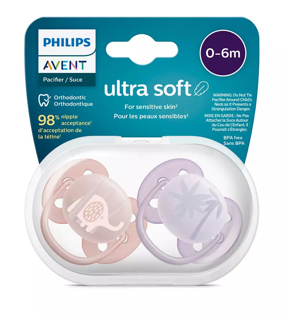 Philips Avent Ultra Soft Pacifiers, 2pk - 0-6M (4 Designs) - Pupsik Singapore