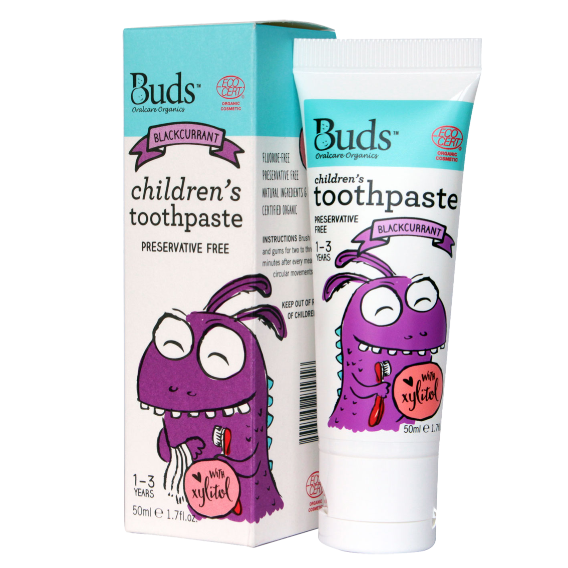 Buds Organics Children's Toothpaste with Xylitol - Blackcurrant, 50ml (Exp 11/27)
