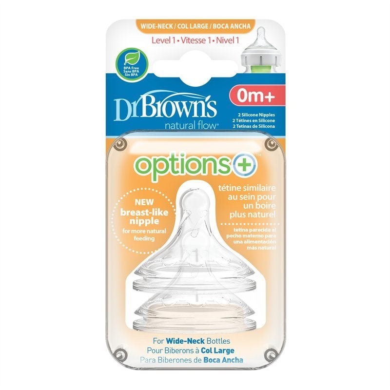 Dr. Brown’s Natural Flow Options+ PLUS Wide-Neck Nipple, 2pk (5 Sizes) - Pupsik Singapore