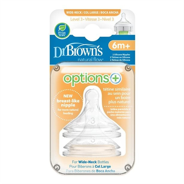 Dr. Brown’s Natural Flow Options+ PLUS Wide-Neck Nipple, 2pk (5 Sizes) - Pupsik Singapore