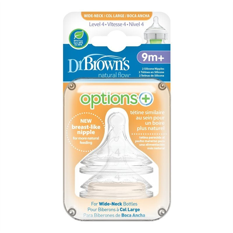Dr. Brown’s Natural Flow Options+ PLUS Wide-Neck Nipple, 2pk (5 Sizes) - Pupsik Singapore