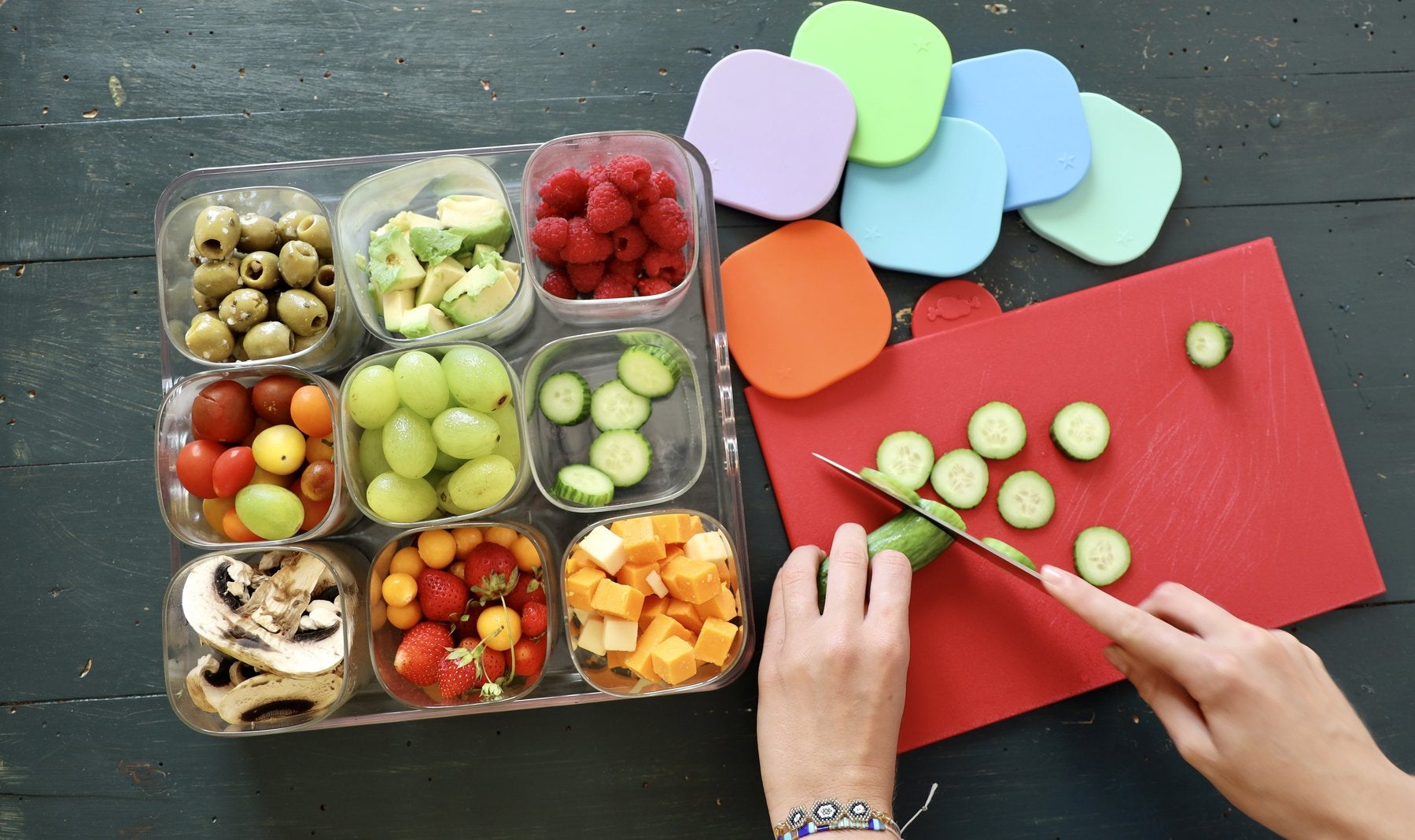 Yumbox Chop Chop Glass Storage Cubes, 3pc (3 Colours)