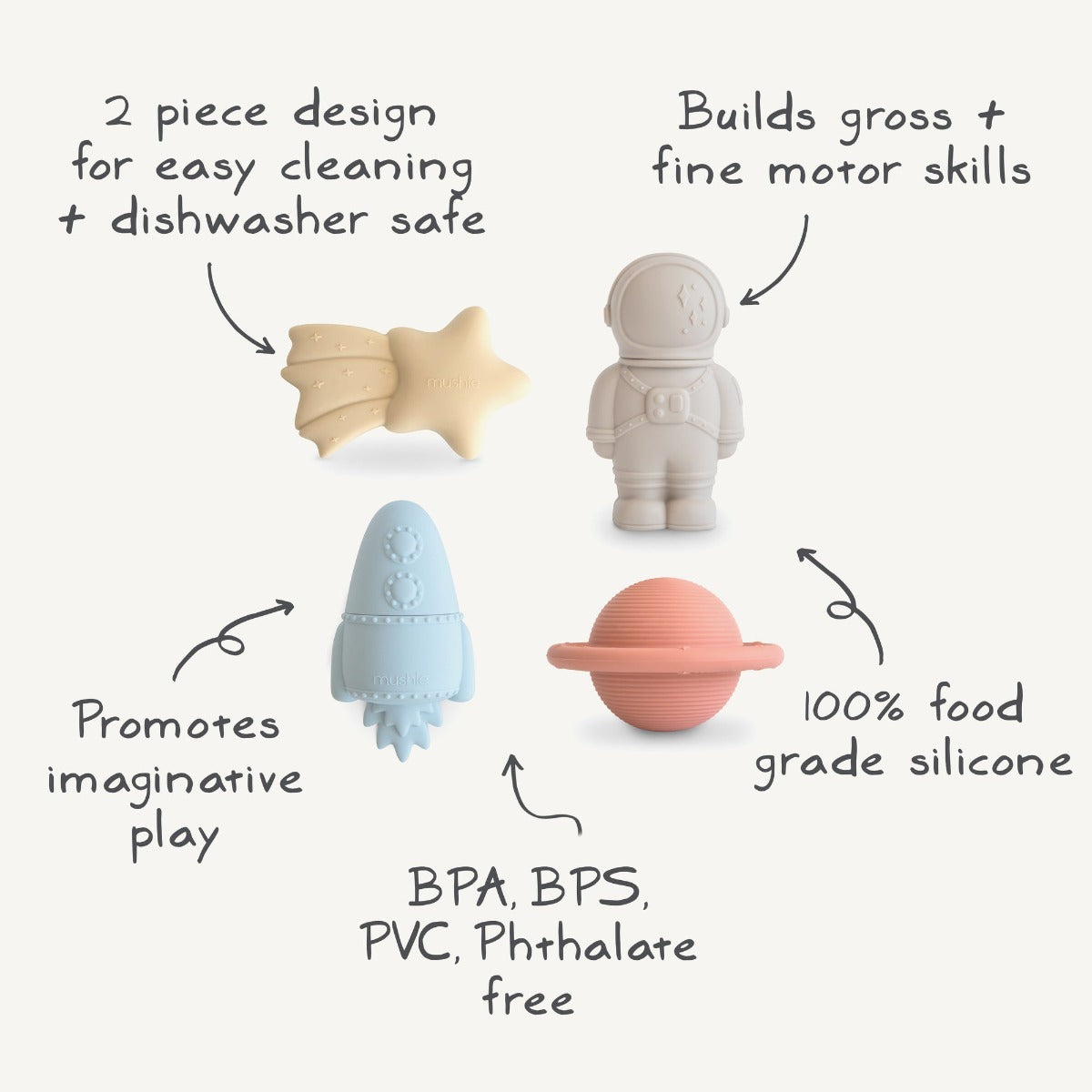 Mushie Mold Free Bath Play Set, 4pcs (3 Designs) - Pupsik Singapore