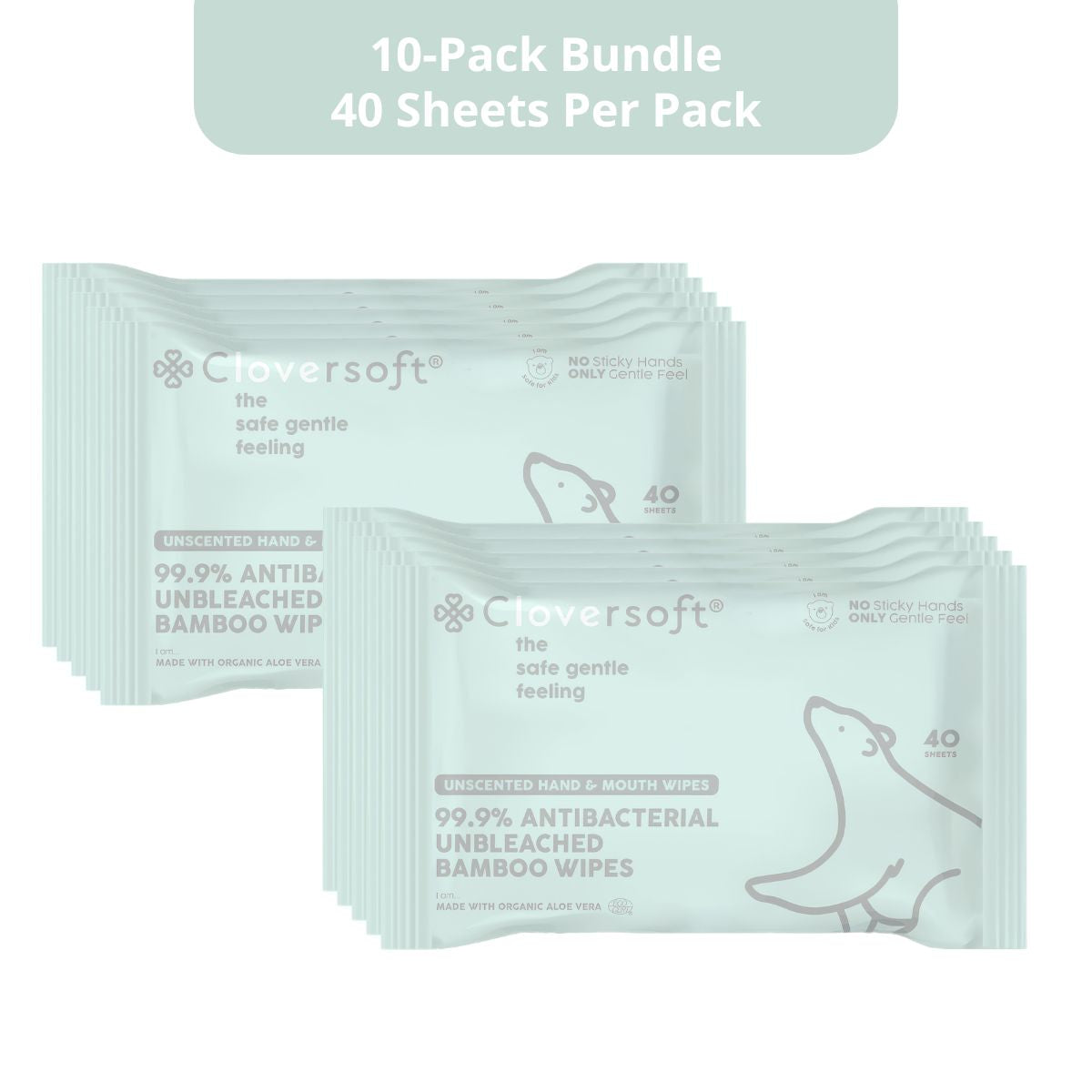 Cloversoft Plant-Based Unbleached Bamboo Organic Antibacterial Wipes (10pks x 40 sheets) - Exp 10/28