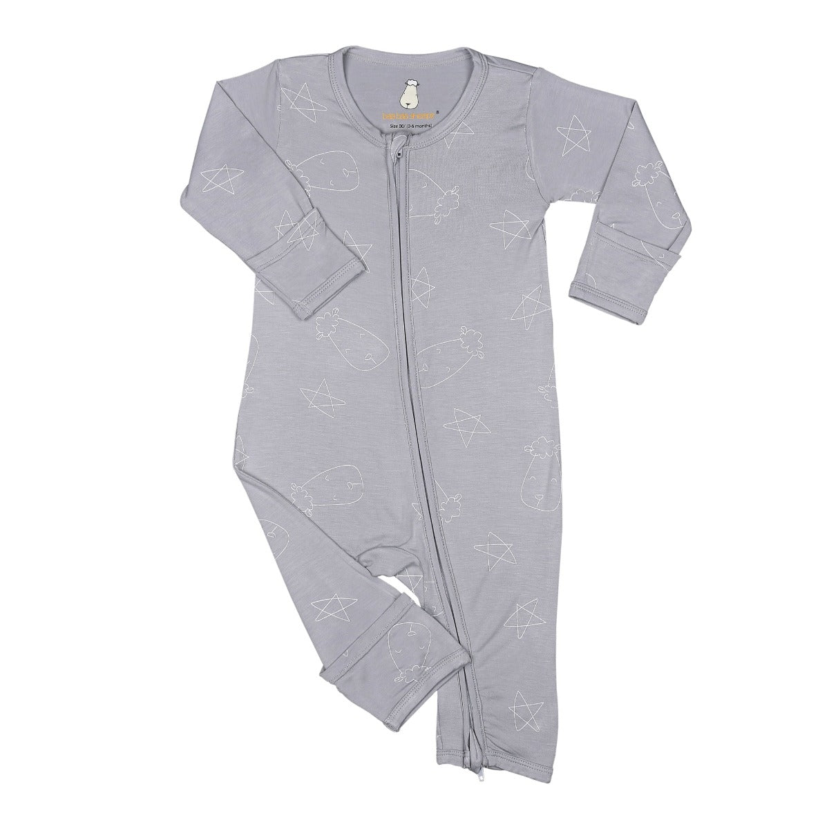 Baa Baa Sheepz Baby Zip Romper - Cute Big Star and Head Grey