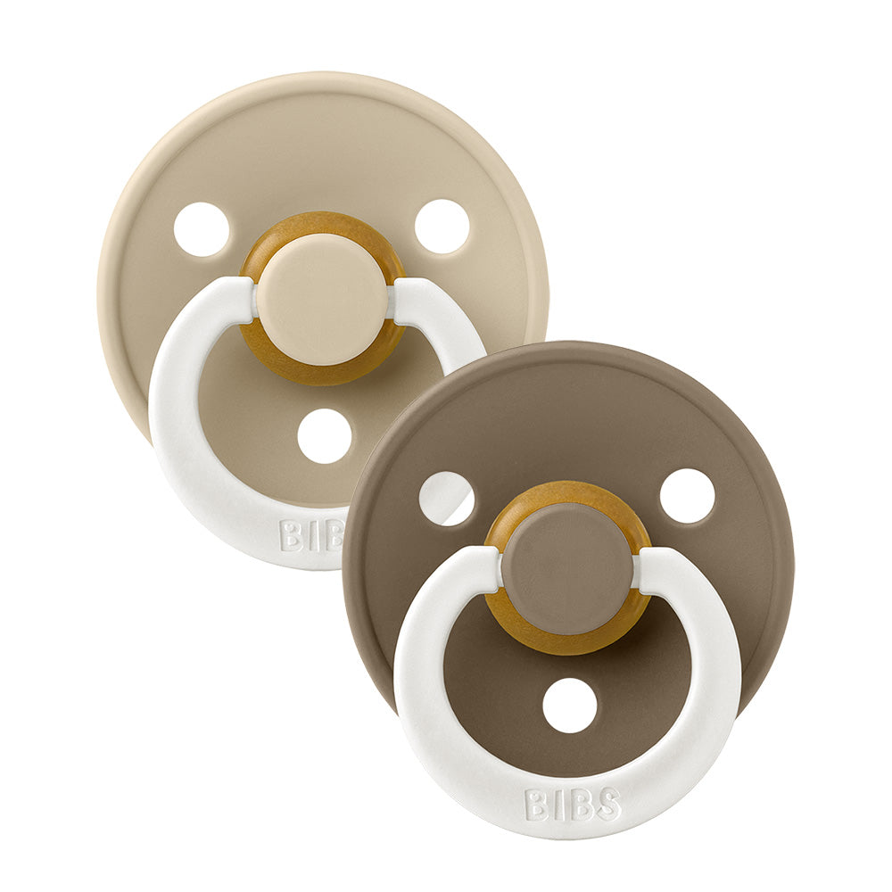 Bibs Glow in The Dark Round Pacifier (2pk) - Vanilla/Dark Oak (2 Sizes) - Made in Denmark/EU