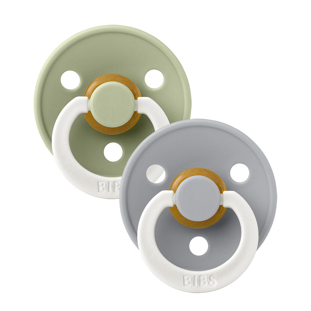 Bibs Glow in The Dark Round Pacifier (2pk) - Sage/Cloud (2 Sizes) - Made in Denmark/EU