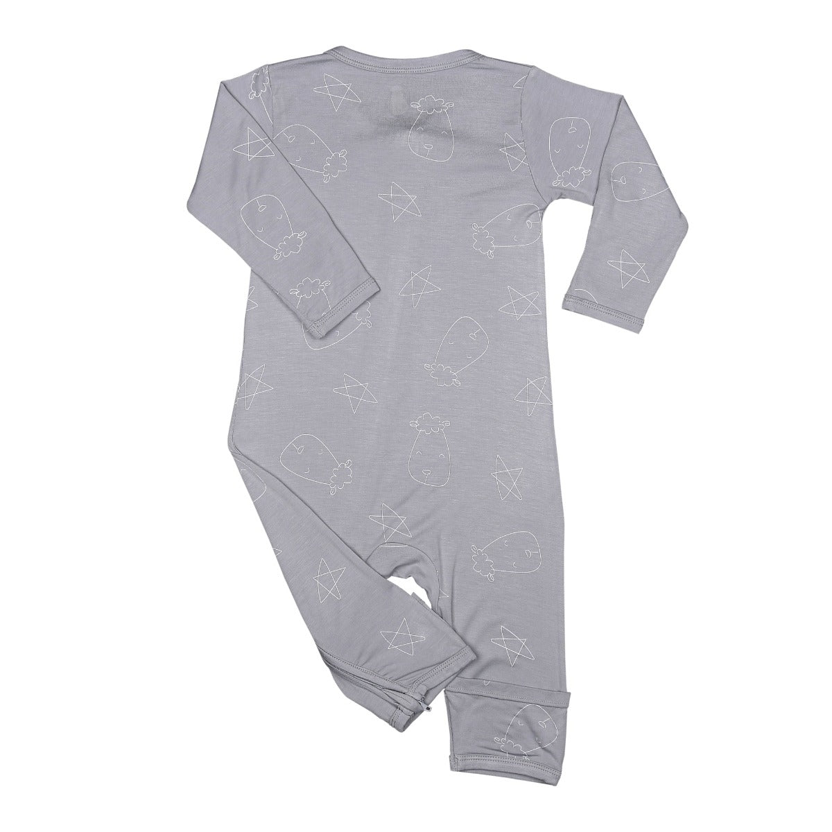 Baa Baa Sheepz Baby Zip Romper - Cute Big Star and Head Grey