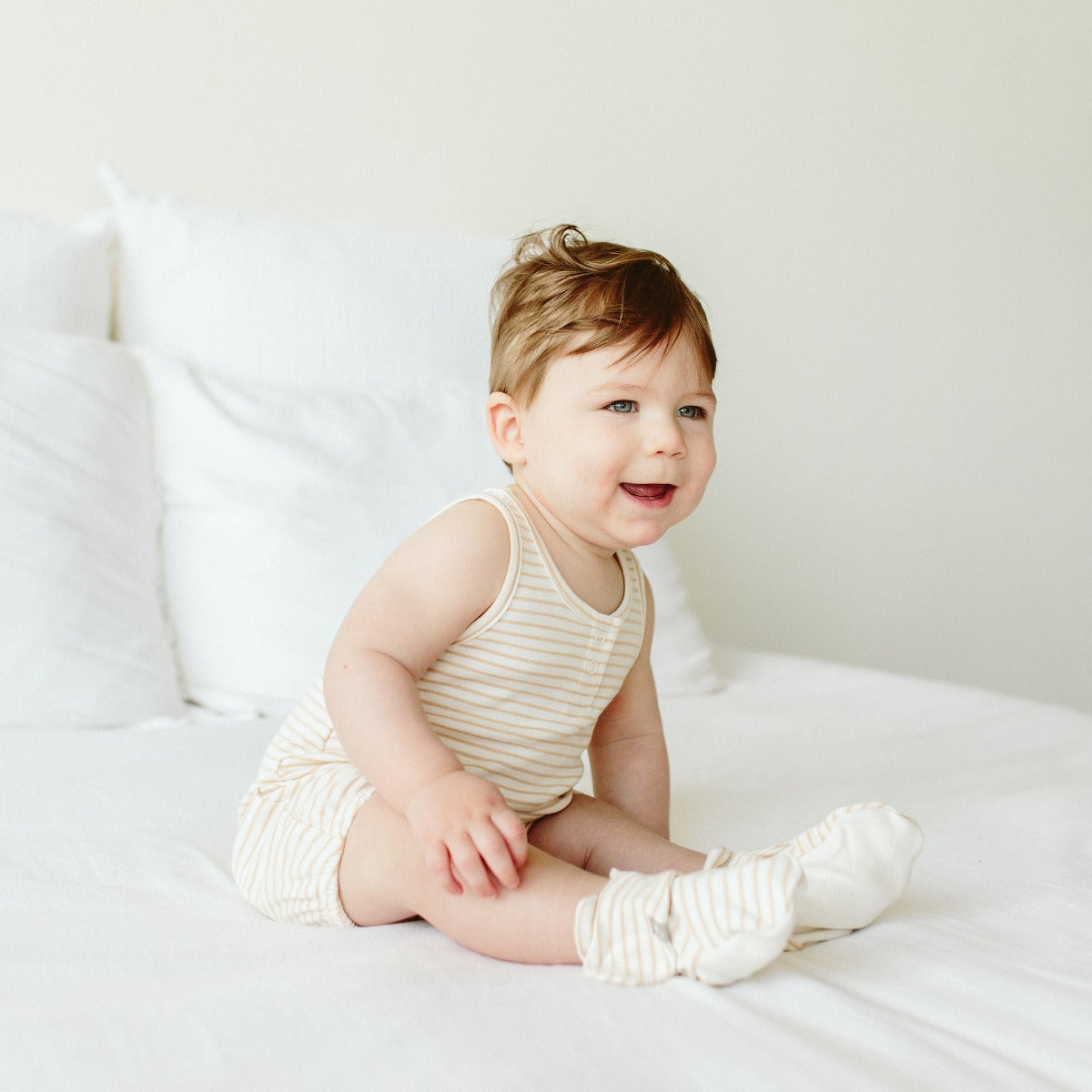 Goumi x Pupsik Bamboo Stay On Booties – Dune Stripes (2 sizes) - Pupsik Singapore