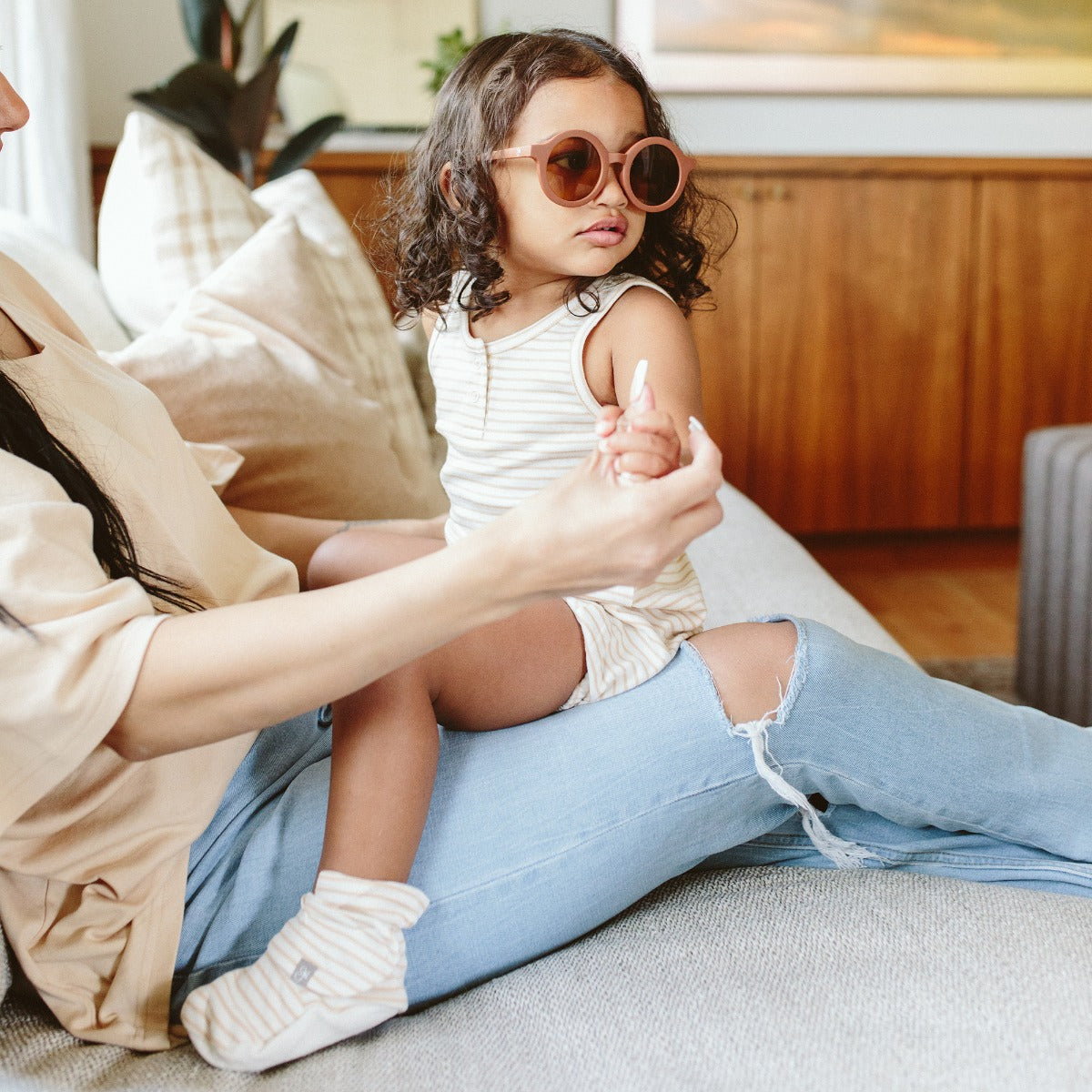 Goumi x Pupsik Bamboo Stay On Booties – Dune Stripes (2 sizes) - Pupsik Singapore